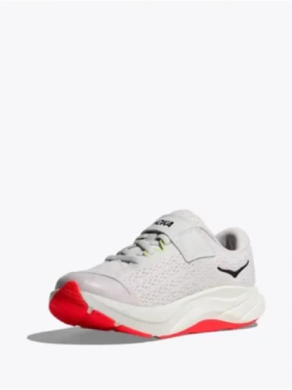 Hoka Rincon 4 Kids White and Red Lightweight Athletic Sneakers with Lime Accent